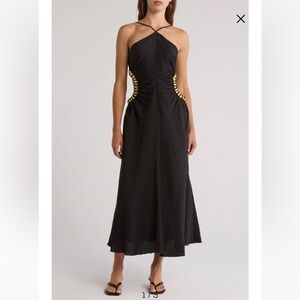Cult Gaia Black Silvia Midi Dress with Gold Details size 2